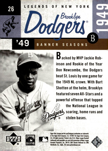 Jackie Robinson 2001 Upper Deck Legends of New York Banner Seasons #26 - Collector Store LLC