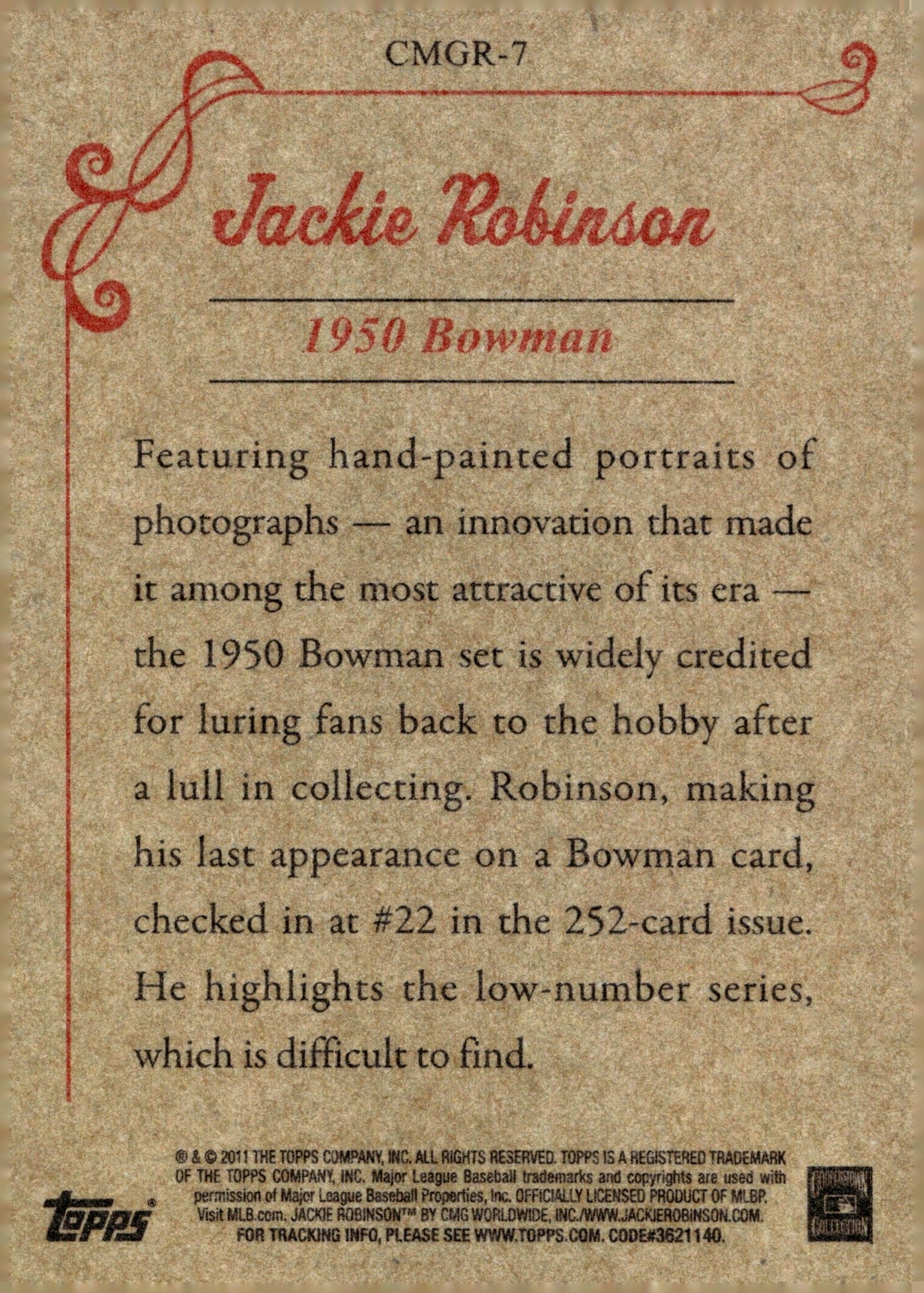 Jackie Robinson 2011 Topps CMG Reprint CMGR - 7 - Collector Store LLC