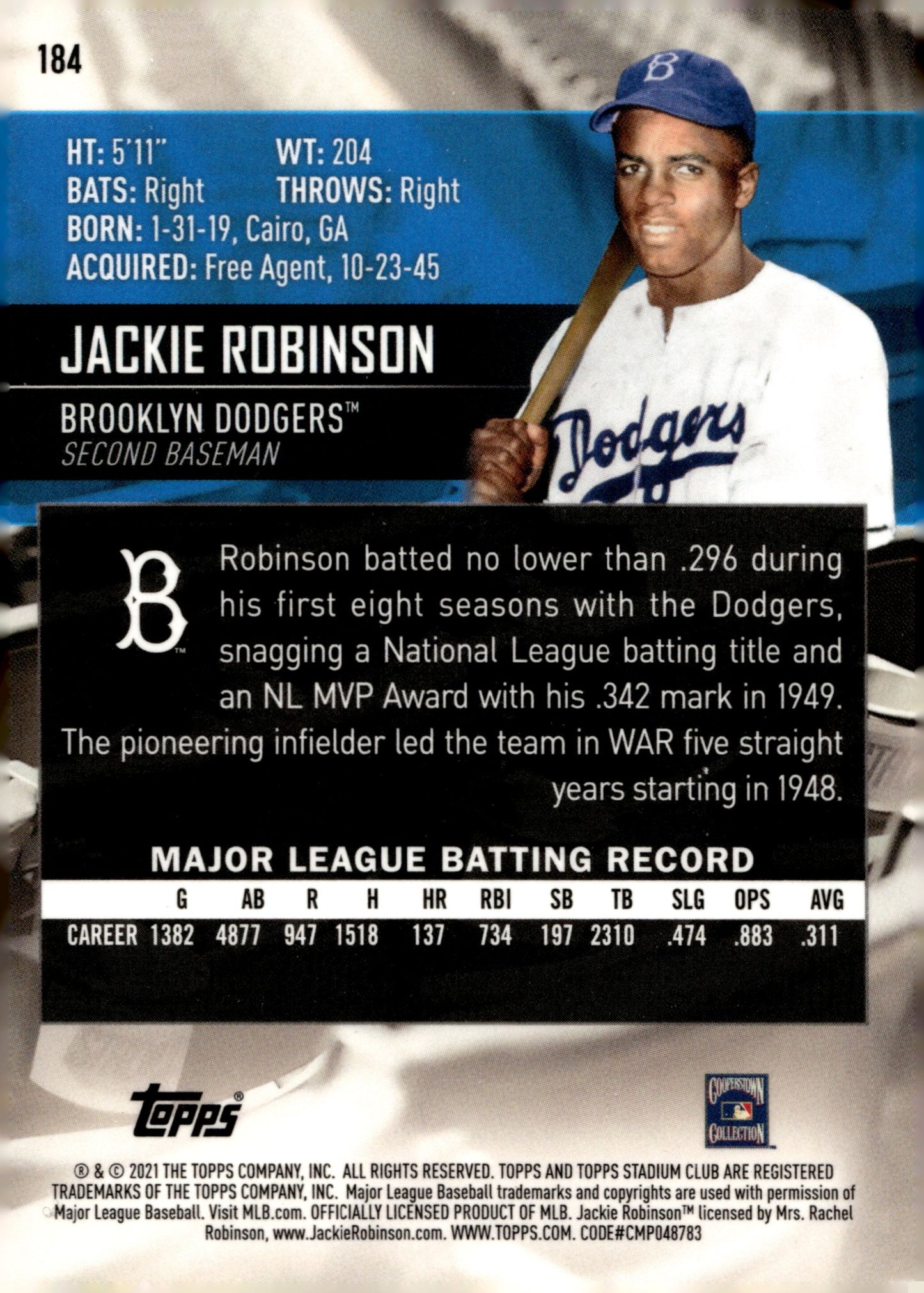 Jackie Robinson 2021 Topps Stadium Club Chrome 184 - Collector Store LLC