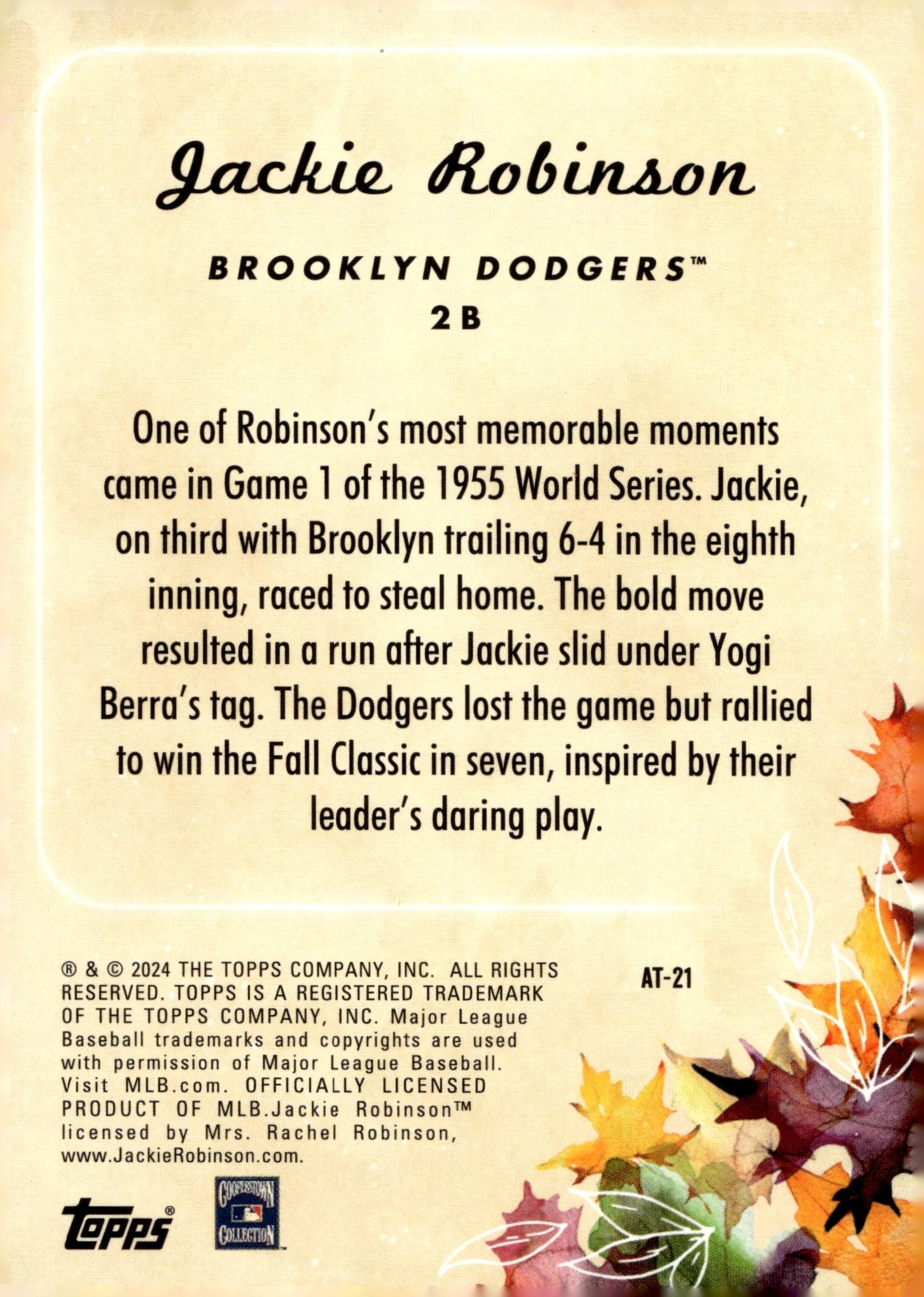 Jackie Robinson 2024 Topps Update Series Autumn Tales #AT - 21 - Collector Store LLC