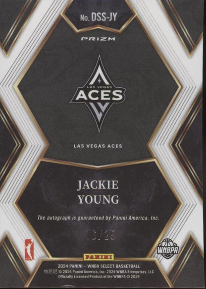 Jackie Young 2024 Panini WNBA Select Draft Selections White Ice Prizm Auto 16/25 - Collector Store LLC