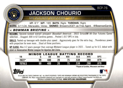 Jackson Chourio 2023 Bowman Chrome BCP - 76 - Collector Store LLC
