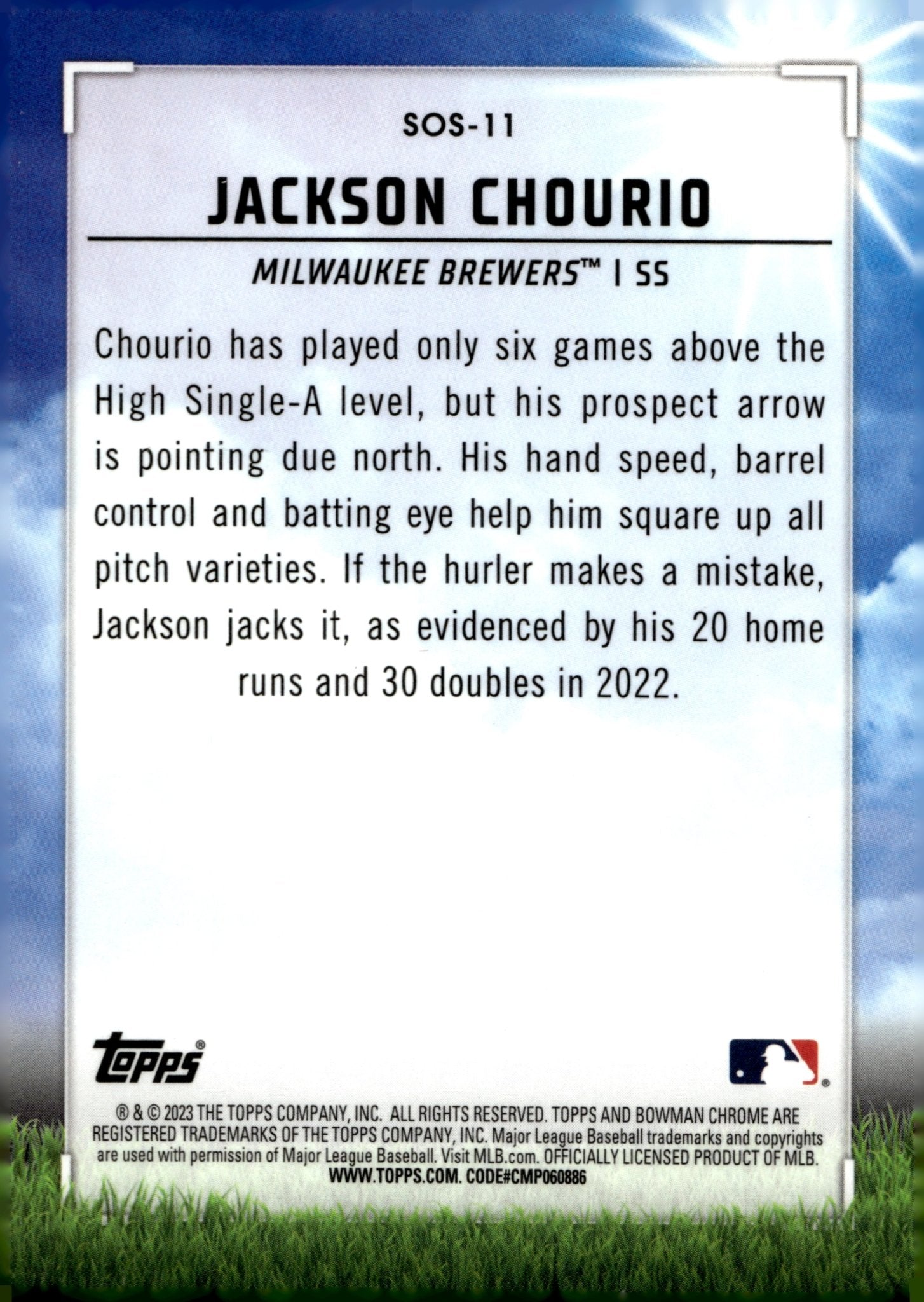 Jackson Chourio 2023 Bowman Chrome Sights on September Mojo Refractor #SOS - 11 - Collector Store LLC