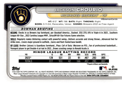 Jackson Chourio 2024 Bowman Chrome RC #69 - Collector Store LLC
