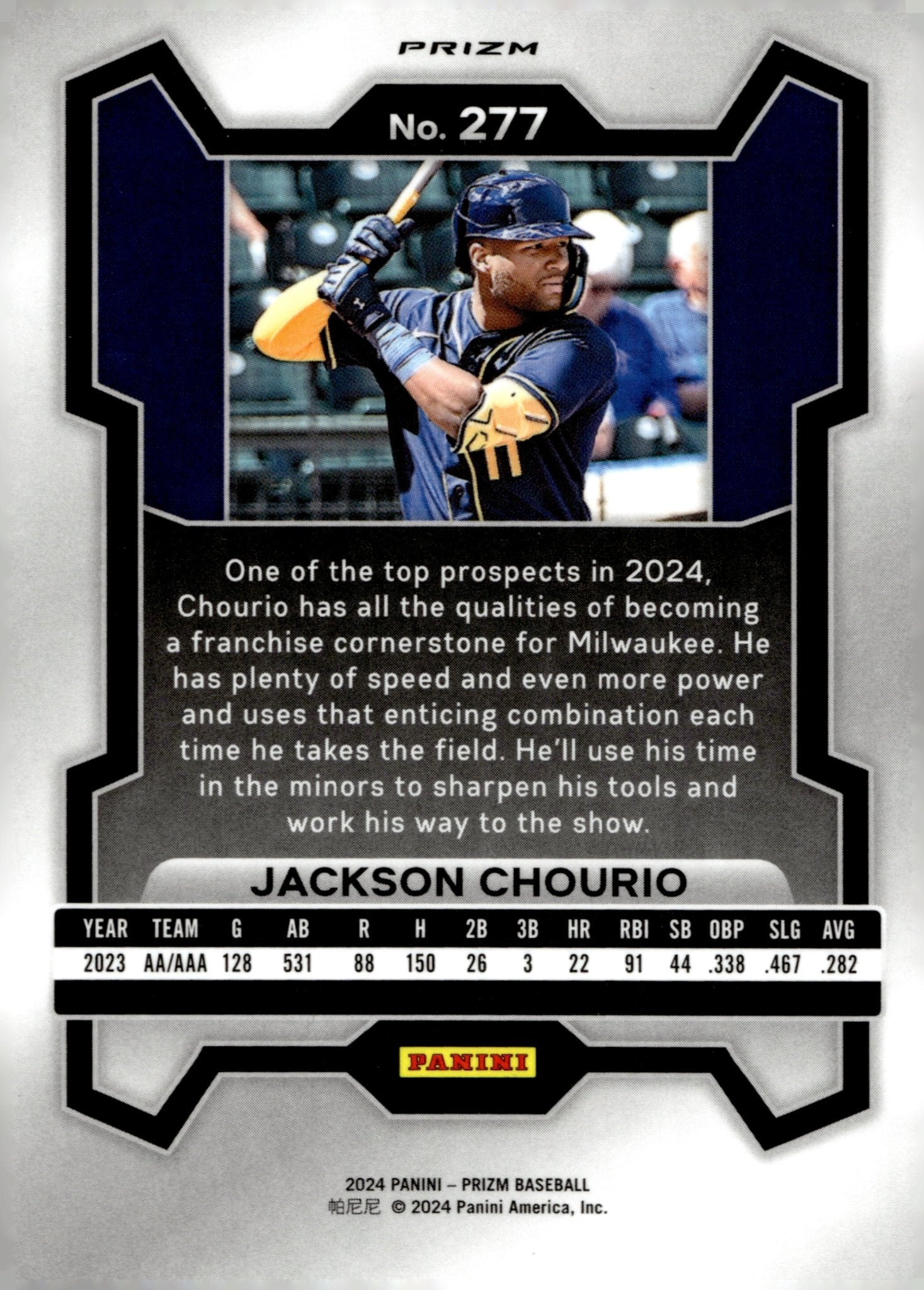 Jackson Chourio 2024 Panini Prizm RC Prizm #277 - Collector Store LLC