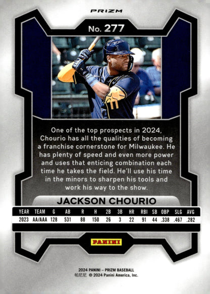 Jackson Chourio 2024 Panini Prizm RC Prizm #277 - Collector Store LLC