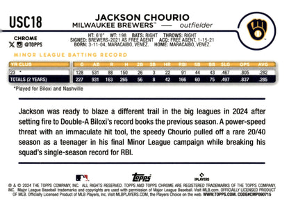Jackson Chourio 2024 Topps Chrome RC #USC18 #2 - Collector Store LLC