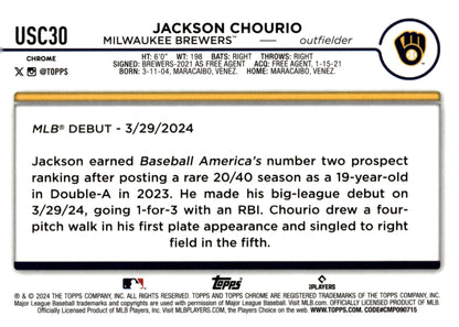 Jackson Chourio 2024 Topps Chrome RC #USC30 #2 - Collector Store LLC