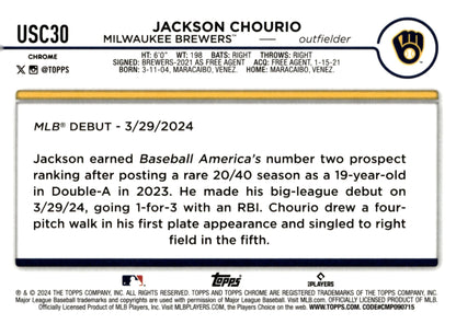 Jackson Chourio 2024 Topps Chrome RC USC30 - Collector Store LLC