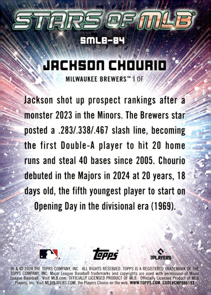 Jackson Chourio 2024 Topps Update Series Stars of MLB RC SMLB - 84 1 - Collector Store LLC