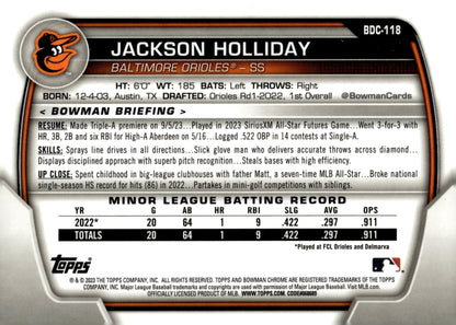 Jackson Holliday 2023 Bowman Chrome BDC - 118 - Collector Store LLC