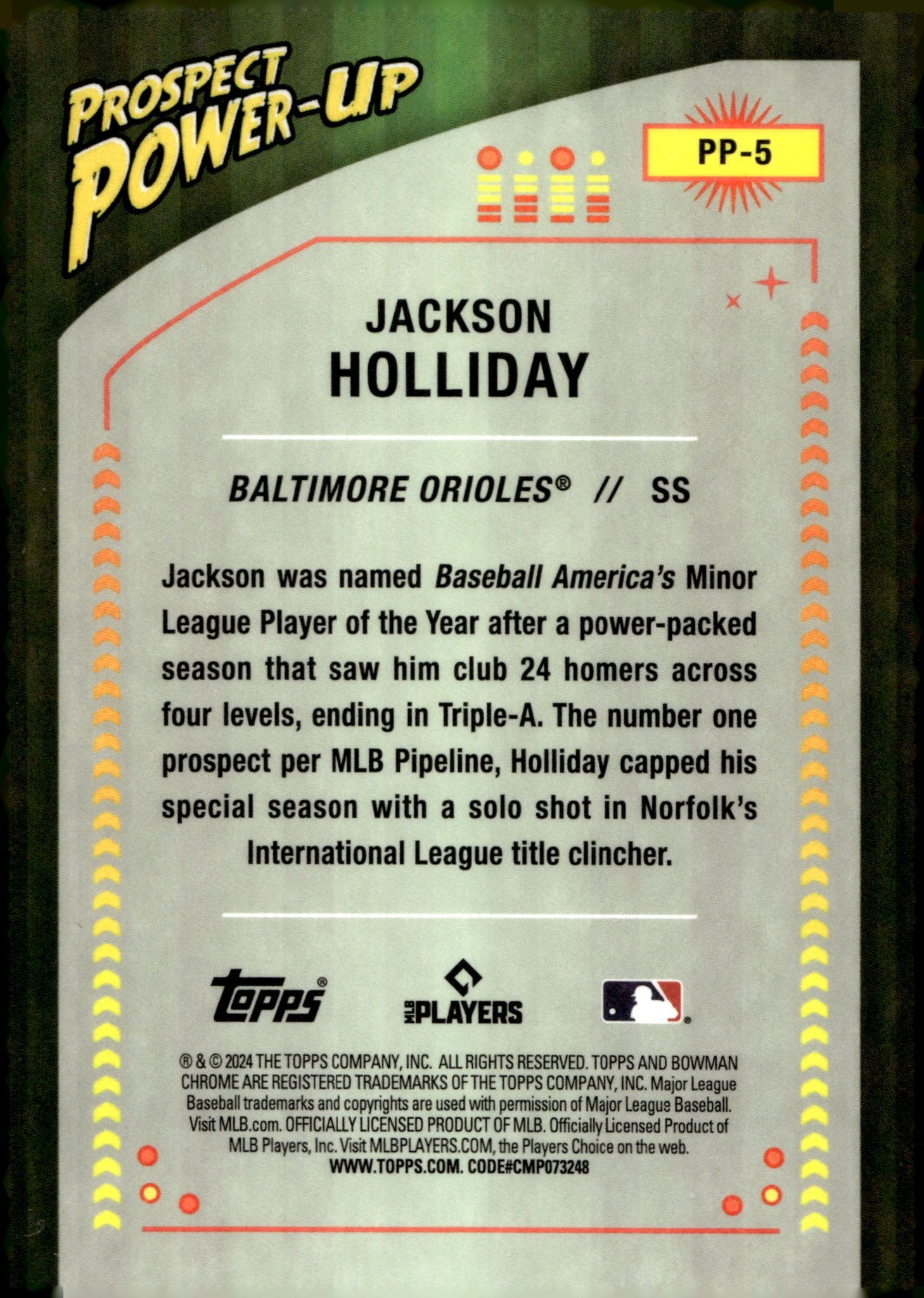 Jackson Holliday 2024 Bowman Chrome Prospect Power Up Refractor RC #PP - 5 - Collector Store LLC