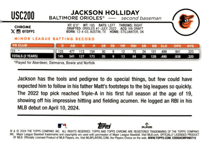 Jackson Holliday 2024 Topps Chrome RC #USC200 #3 - Collector Store LLC