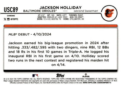 Jackson Holliday 2024 Topps Chrome RC USC89 3 - Collector Store LLC