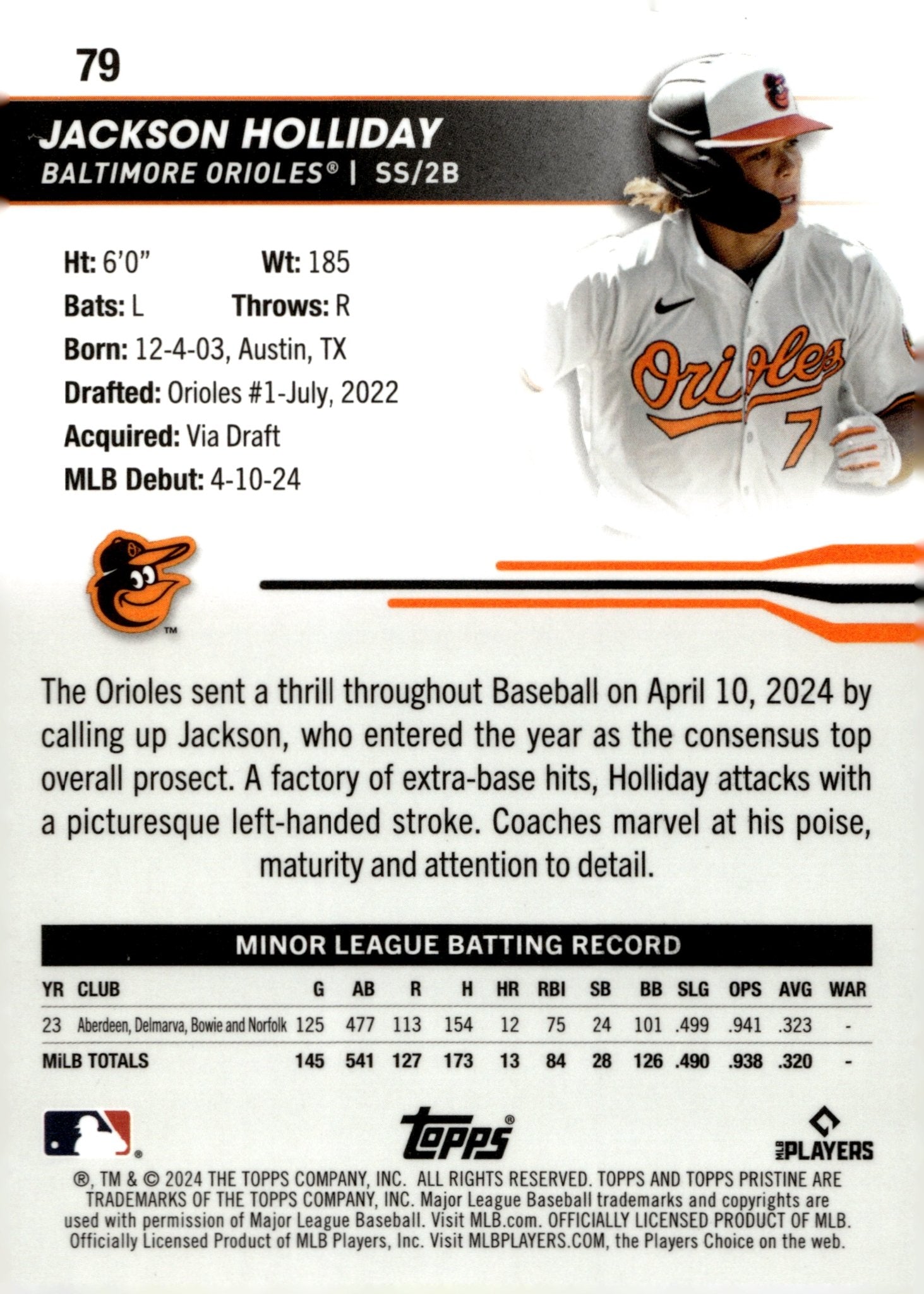 Jackson Holliday 2024 Topps Pristine RC #79 - Collector Store LLC