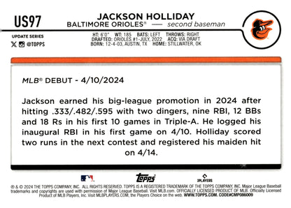 Jackson Holliday 2024 Topps Update Series RC #US97 #4 - Collector Store LLC