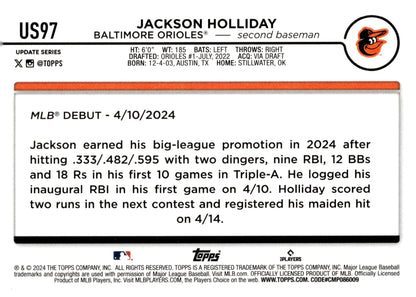 Jackson Holliday 2024 Topps Update Series RC #US97 - Collector Store LLC