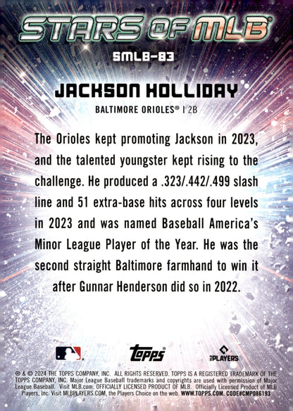 Jackson Holliday 2024 Topps Update Series Stars of MLB RC #SMLB - 83 #1 - Collector Store LLC