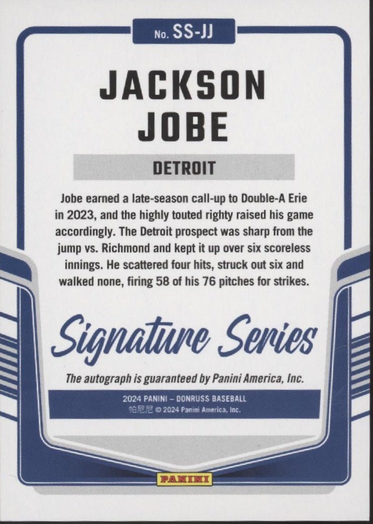 Jackson Jobe 2024 Panini Donruss Signature Series Blue Foil Auto 59/75 #SS - JJ - Collector Store LLC