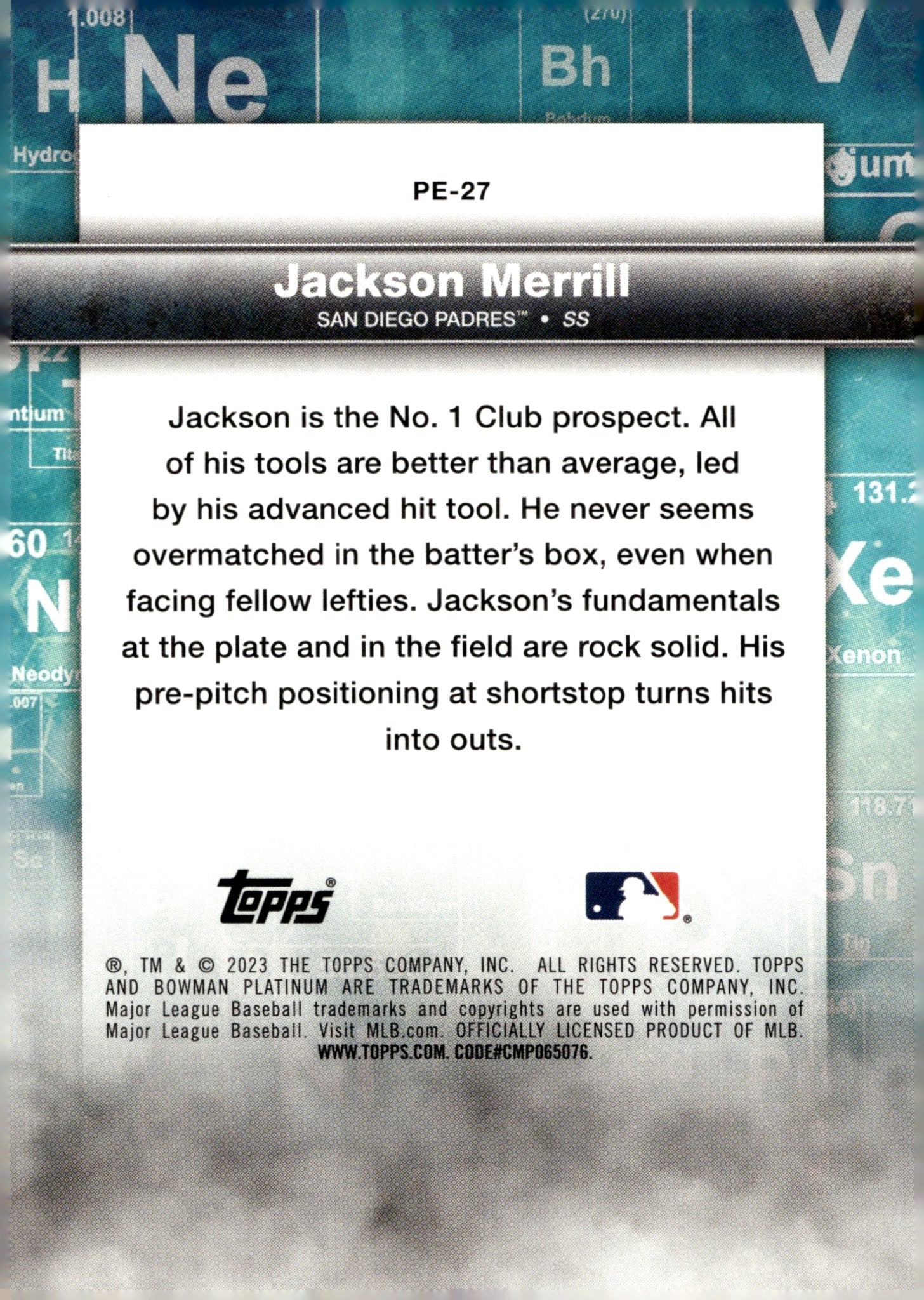 Jackson Merrill 2023 Bowman Platinum Precious Elements #PE - 27 - Collector Store LLC