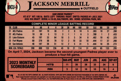 Jackson Merrill 2024 Topps Chrome '89 Refractor RC #89CU - 9 - Collector Store LLC