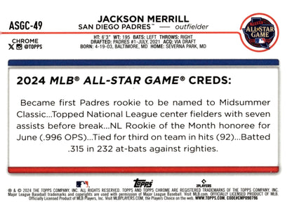 Jackson Merrill 2024 Topps Chrome All Star Game Refractor ASGC - 49 3 - Collector Store LLC