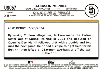 Jackson Merrill 2024 Topps Chrome Xfractor Refractor RC #USC57 - Collector Store LLC