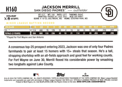Jackson Merrill 2024 Topps Holiday Blue RC #H160 - Collector Store LLC