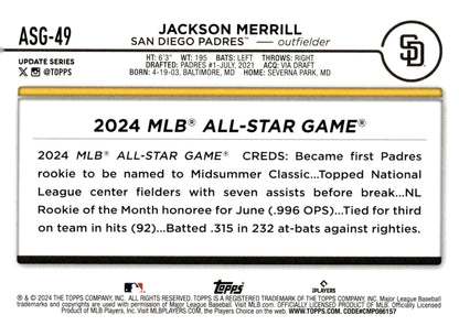 Jackson Merrill 2024 Topps Update Series All Star Game ASG - 49 - Collector Store LLC