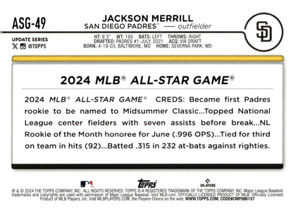 Jackson Merrill 2024 Topps Update Series RC #ASG - 49 #1 - Collector Store LLC