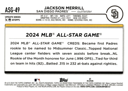Jackson Merrill 2024 Topps Update Series RC #ASG - 49 #2 - Collector Store LLC