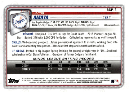 Jacob Amaya 2020 Bowman Chrome Mojo Refractor BCP - 3 1 - Collector Store LLC