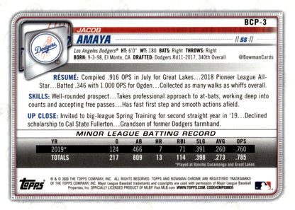 Jacob Amaya 2020 Bowman Chrome Mojo Refractor BCP - 3 3 - Collector Store LLC