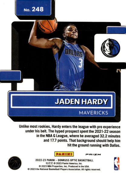 Jaden Hardy 2022 - 23 Panini Donruss Optic Rated Rookie Mojo Prizm RC #248 - Collector Store LLC