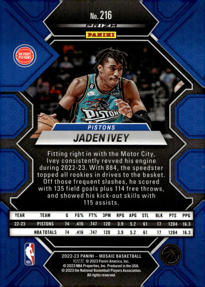 Jaden Ivey 2022 - 23 Panini Mosaic Green Prizm RC #216 - Collector Store LLC