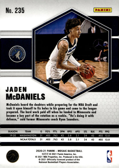Jaden McDaniels 2020 - 21 Panini Mosaic RC #235 #3 - Collector Store LLC