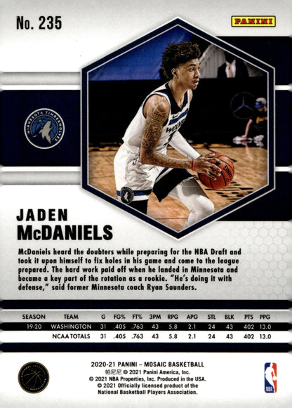 Jaden McDaniels 2020 - 21 Panini Mosaic RC #235 #4 - Collector Store LLC