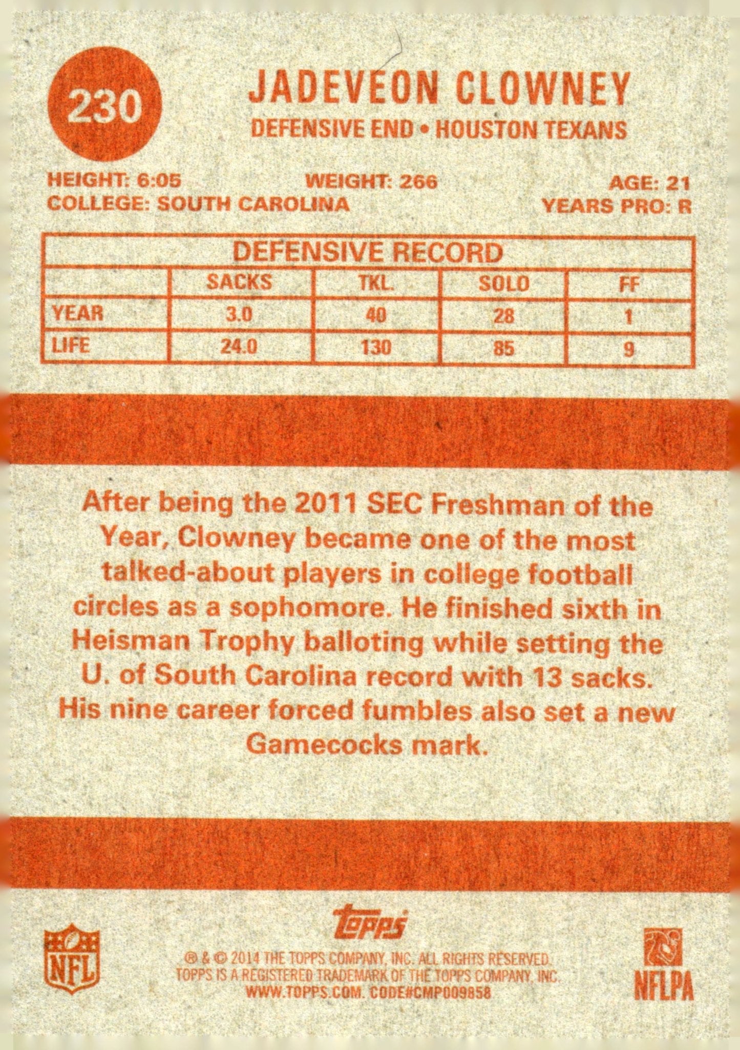 Jadeveon Clowney 2014 Topps 1963 Mini RC #230 - Collector Store LLC