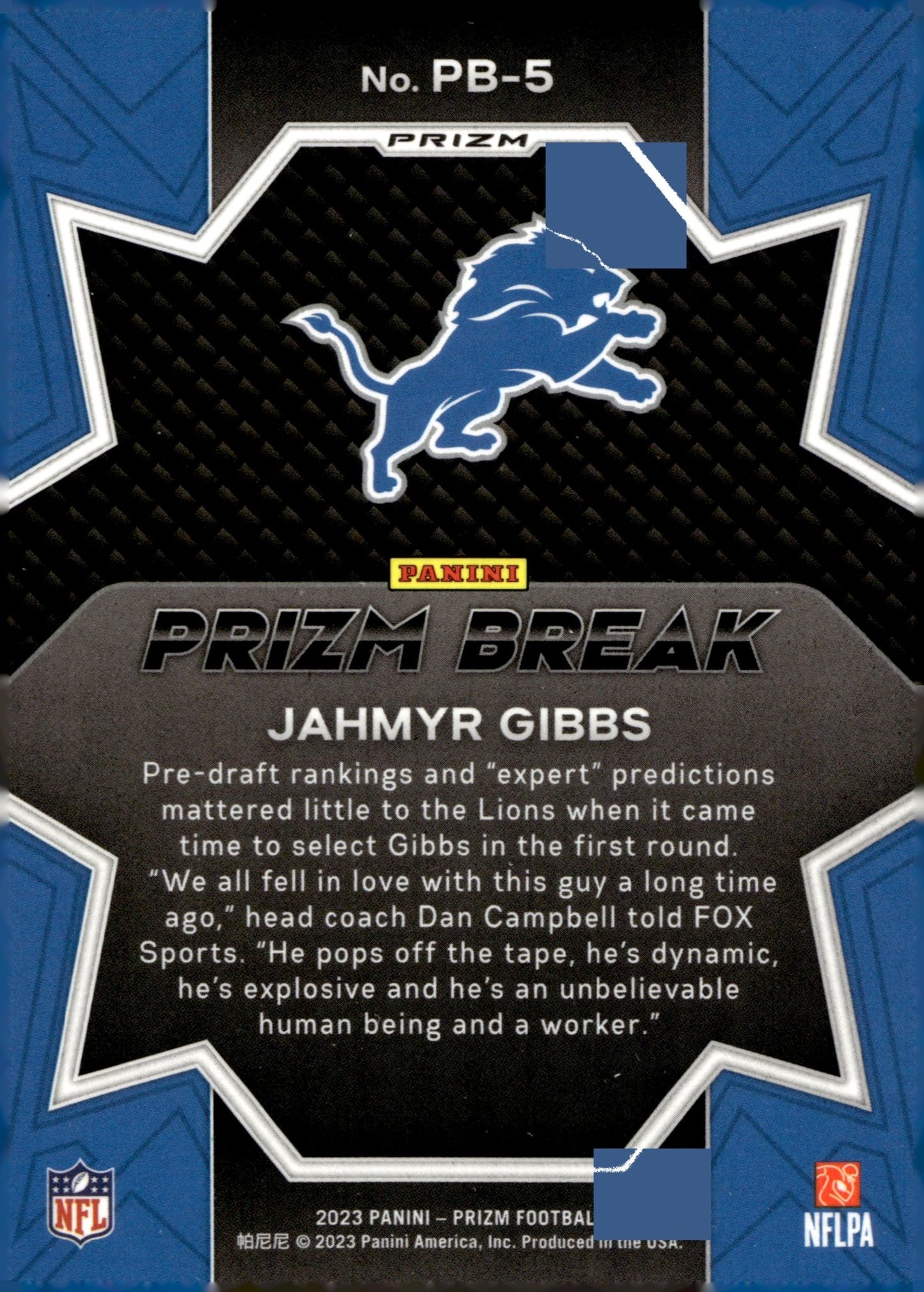 Jahmyr Gibbs 2023 Panini Prizm Break Green Prizm #PR - 5 - Collector Store LLC