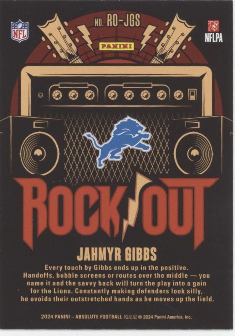 Jahmyr Gibbs 2024 Panini Absolute Rock Out #RO - JGS - Collector Store LLC