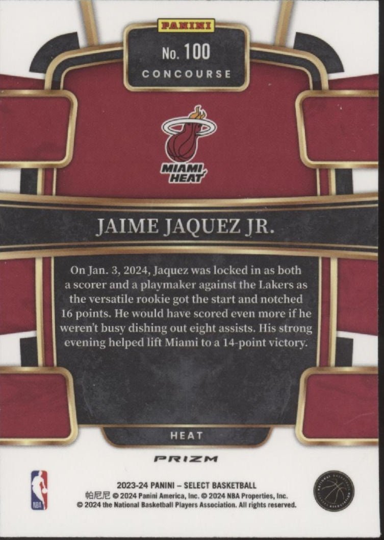 Jaime Jaquez Jr. 2023 - 24 Panini Select Tiger Prizm RC #100 - Collector Store LLC