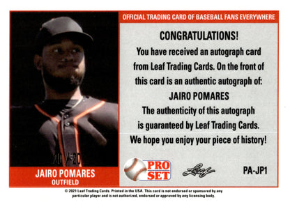 Jairo Pomares 2021 Leaf Pro Set Pink Refractor RC Auto 20/20 #PA - JP1 - Collector Store LLC