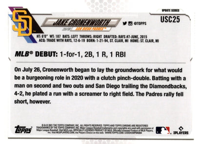Jake Cronenworth 2021 Topps Chrome Update Series Pink Wave Refractor RC USC25 - Collector Store LLC