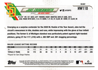 Jake Cronenworth 2021 Topps Holiday RC HW110 1 - Collector Store LLC