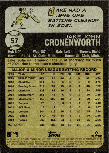 Jake Cronenworth 2022 Topps Heritage 57 - Collector Store LLC