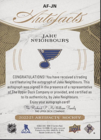 Jake Neighbours 2022 - 23 Upper Deck Artifacts Autofacts Auto #AF - JN - Collector Store LLC