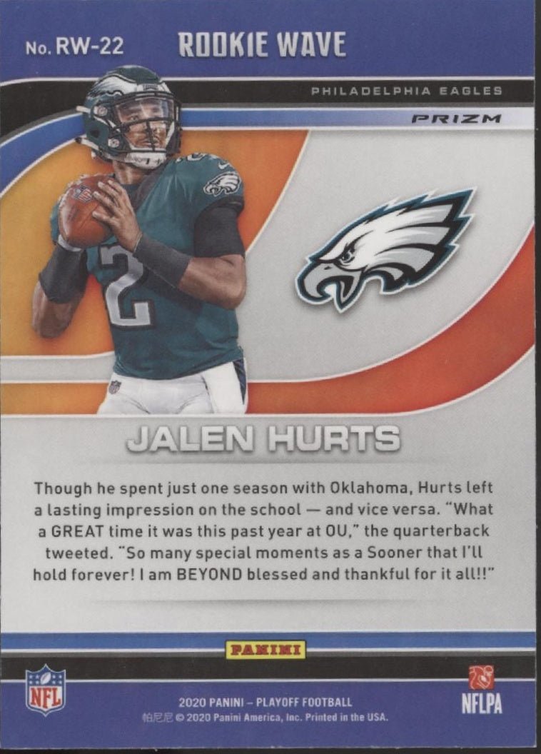 Jalen Hurts 2020 Panini Playoff Rookie Wave Blue & Orange Prizm RC #RW - 22 - Collector Store LLC