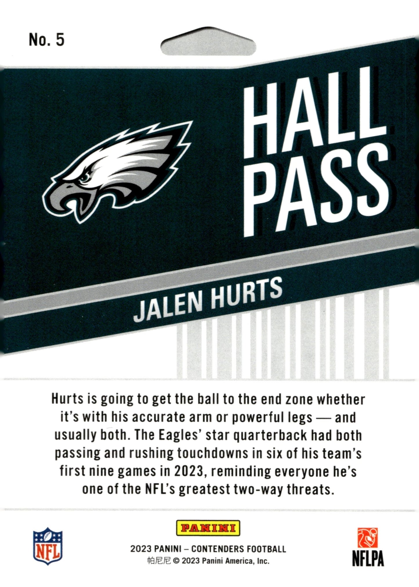 Jalen Hurts 2023 Panini Contenders Hall Pass #5 - Collector Store LLC