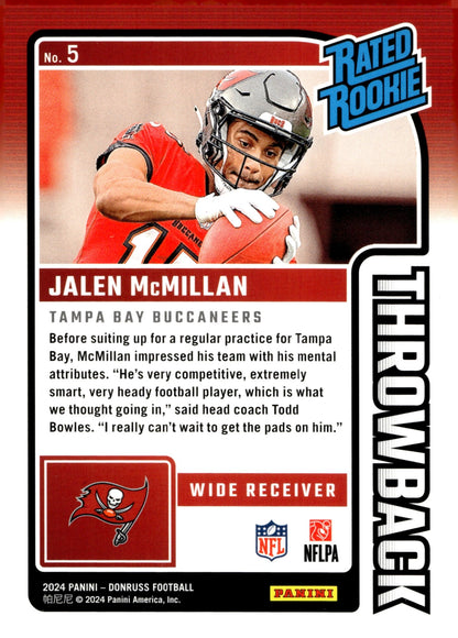 Jalen McMillan 2024 Panini Donruss Rated Rookie Throwback RC #5 - Collector Store LLC