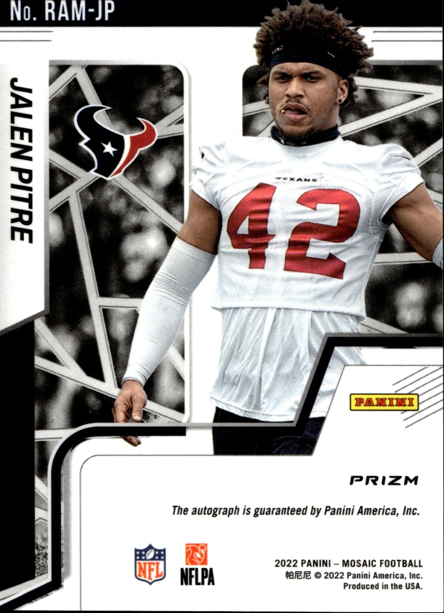 Jalen Pitre 2022 Panini Mosaic Prizm RC Auto RAM - JP - Collector Store LLC